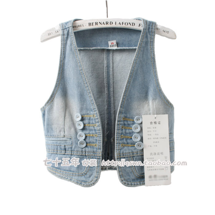 2012 summer women's fashion all-match double breasted covered button pocket denim vest