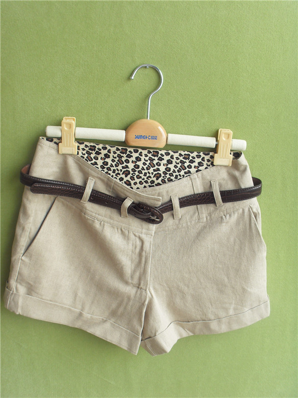 2012 summer women's fashion khaki linen shorts