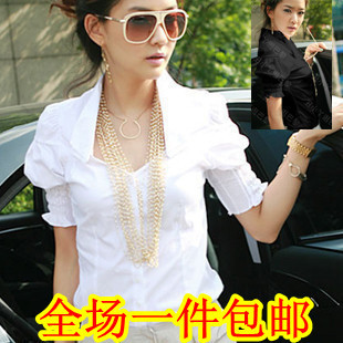 2012 summer women's fashion slim puff sleeve OL outfit white short-sleeve shirt female shirt