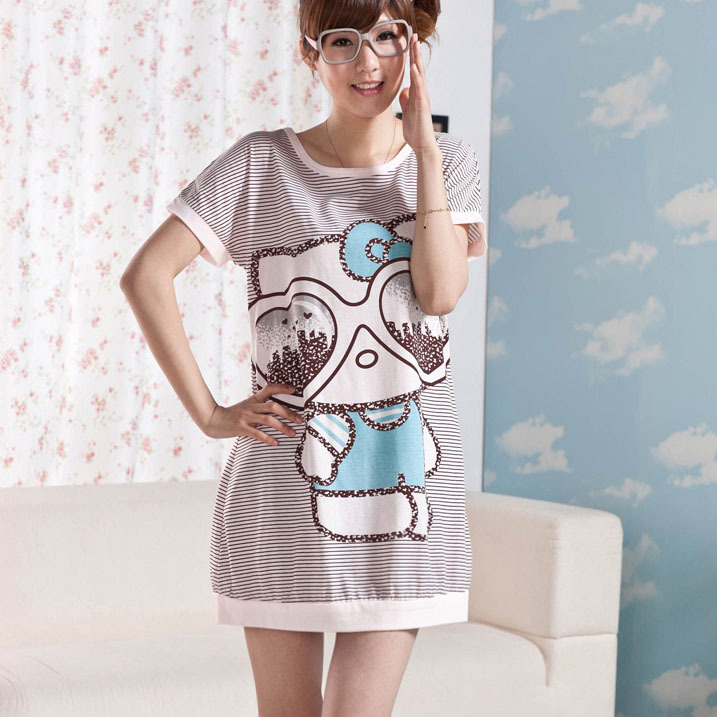 2012 summer women's knitted 100% cotton short-sleeve miniskirt nightgown sleepwear fashion lounge