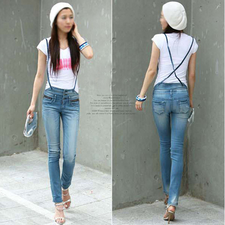 2012 summer women's slim pencil denim bib pants female spaghetti strap denim trousers