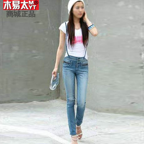 2012 summer women's slim suspenders pencil jeans free shipping