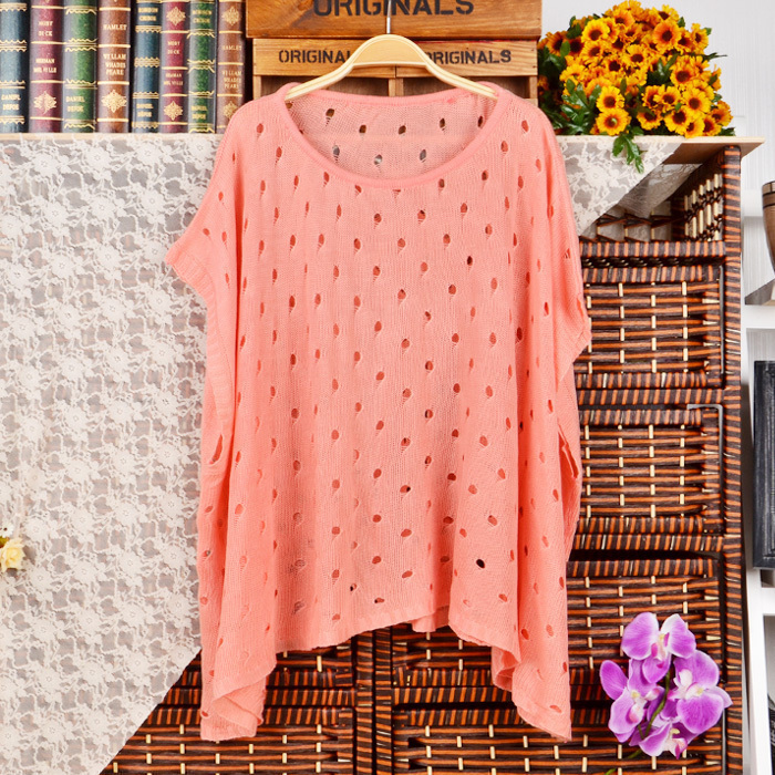 2012 summer women's sweater cutout shirt plus size loose casual batwing shirt air conditioning shirt