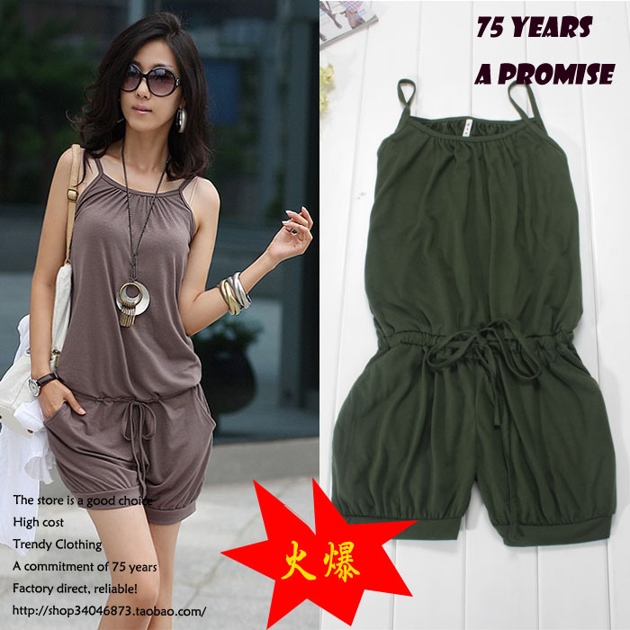 2012 summer women's sweet high waist shorts solid color jumpsuit