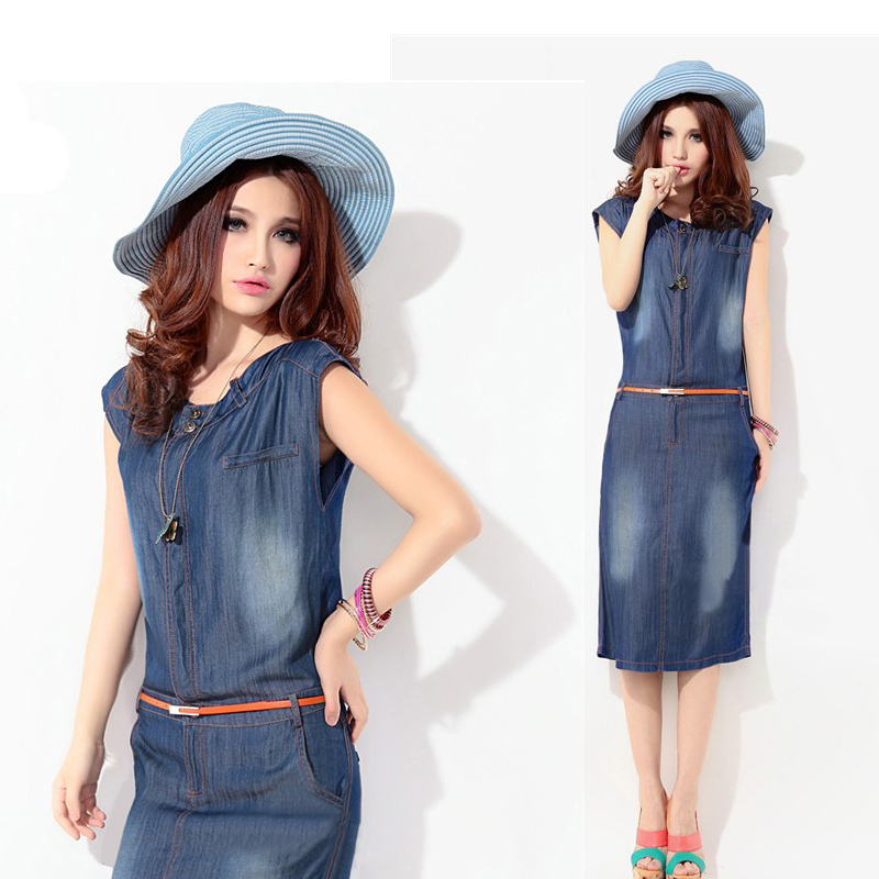 2012 summer women's vintage slim casual denim skirt medium-long denim one-piece dress