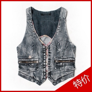 2012 summer women's water wash retro finishing denim vest qs359d