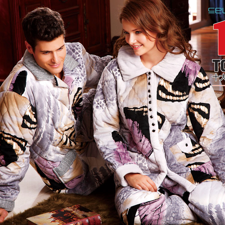 2012 super soft thickening cotton-padded lovers sleep set robe lounge 7243