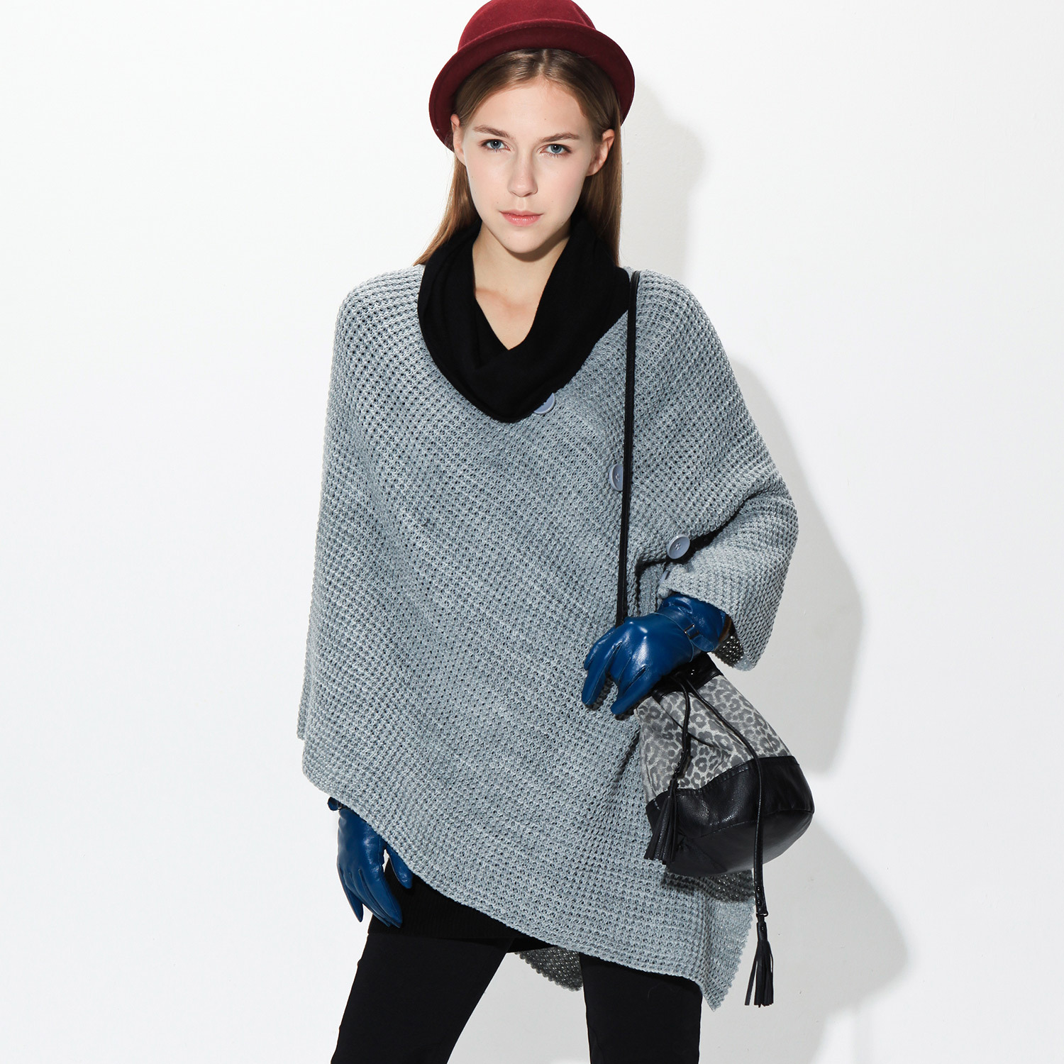 2012 sweater autumn new arrival loose wool knitted cloak cutout loose sweater shirt loose