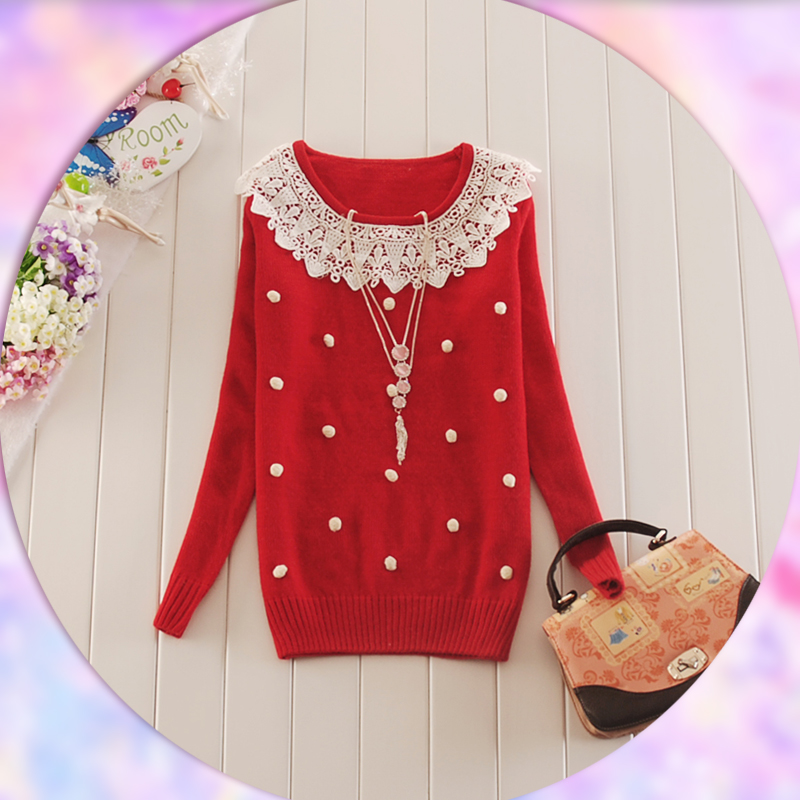 2012 sweater vintage lace collar basic sweater Women sweater