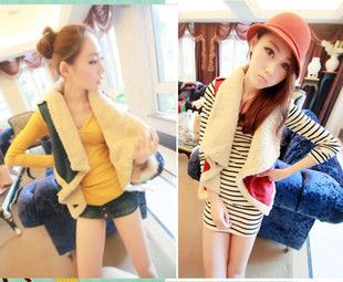 2012 sweet autumn and winter all-match casual suede fabric berber fleece small vest /FREE SHIPPING BY CPAM