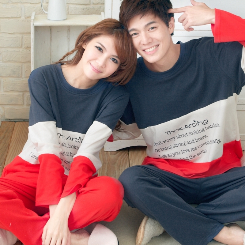 2012 Sweet autumn&spring long-sleeve color block with letter lovers sleepwear set /lounge twinset/homewear/pajamas set