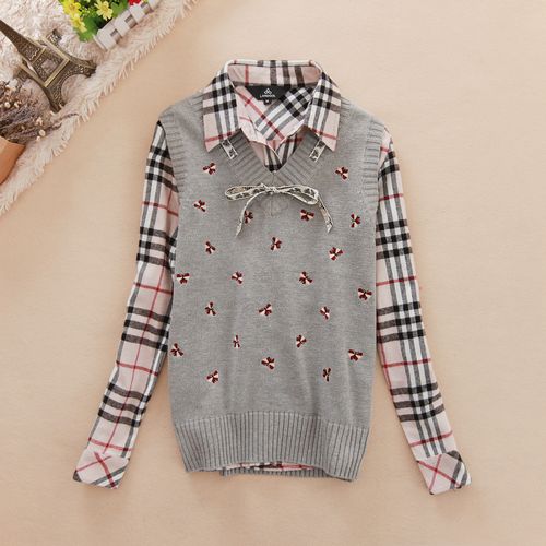 2012 sweet bow V-neck Women slim sweater wool waistcoat sweater vest