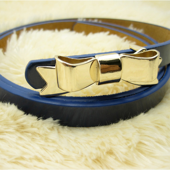 2012 Sweet candy color gold bow buckle women's japanned leather belt cowhide bottom women's strap decoration thin belt