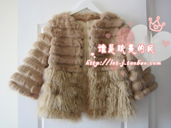 2012 sweet chagrin rabbit fur tanhuang wool patchwork three quarter sleeve fur coat female