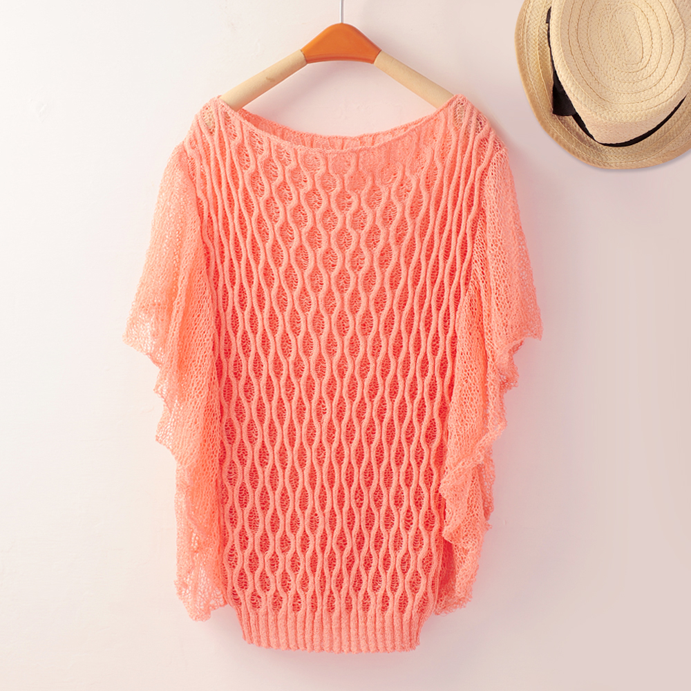 2012 sweet princess cutout crochet ruffle sleeve short-sleeve sweater women's bz8030