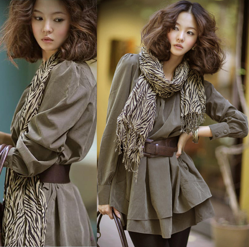 2012 sz handsome olive faux leather velvet long-sleeve dress