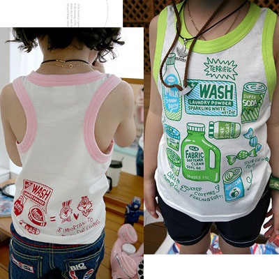 2012 T-shirt sleeveless summer child clothing boys girls clothing o-neck undershirt hemming striped vest casual