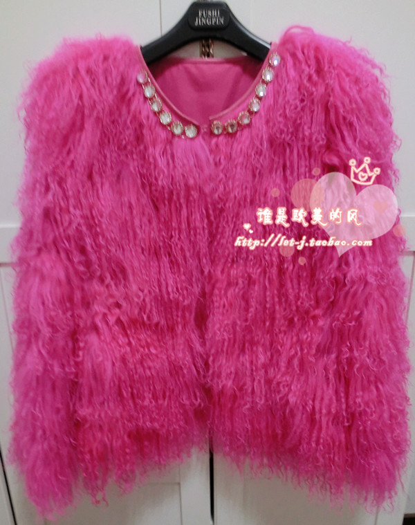 2012 tanhuang wool star style rose fur overcoat outerwear female