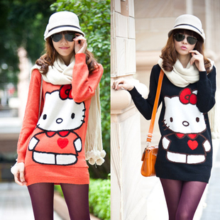 2012 thermal pullover slim female sweater medium-long slim hip cat sweater shirt