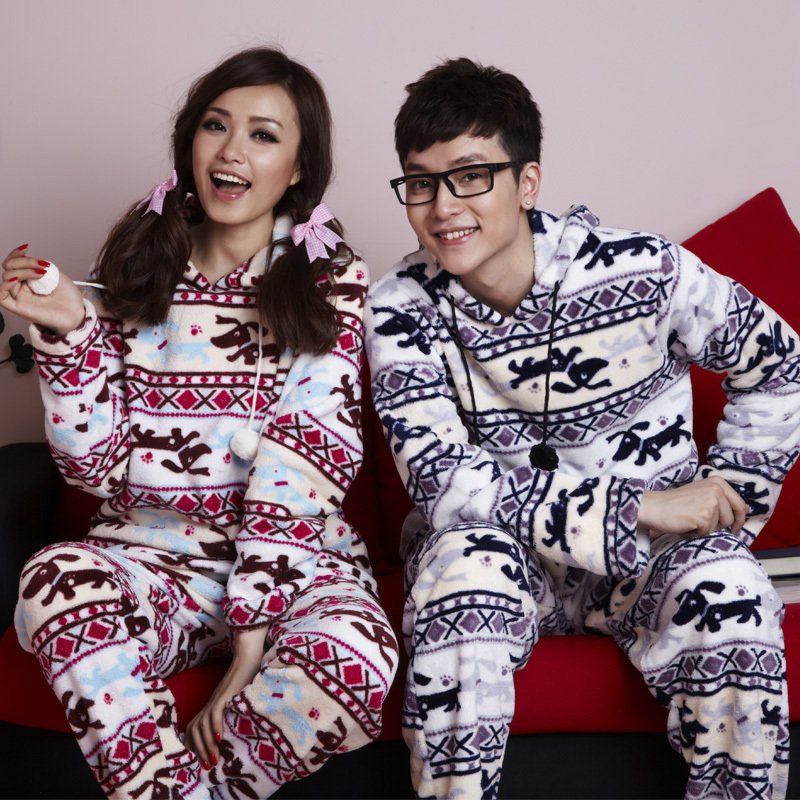 2012 thickening coral fleece sleepwear cartoon lovers sleepwear lounge set