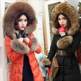 2012 thickening pocket fur collar down coat large fur collar medium-long down cotton-padded jacket free shipping