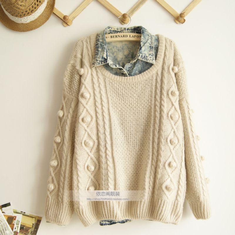 2012 three-dimensional sphere twisted coarse knitting yarn loose thickening sweater outerwear (WC005)