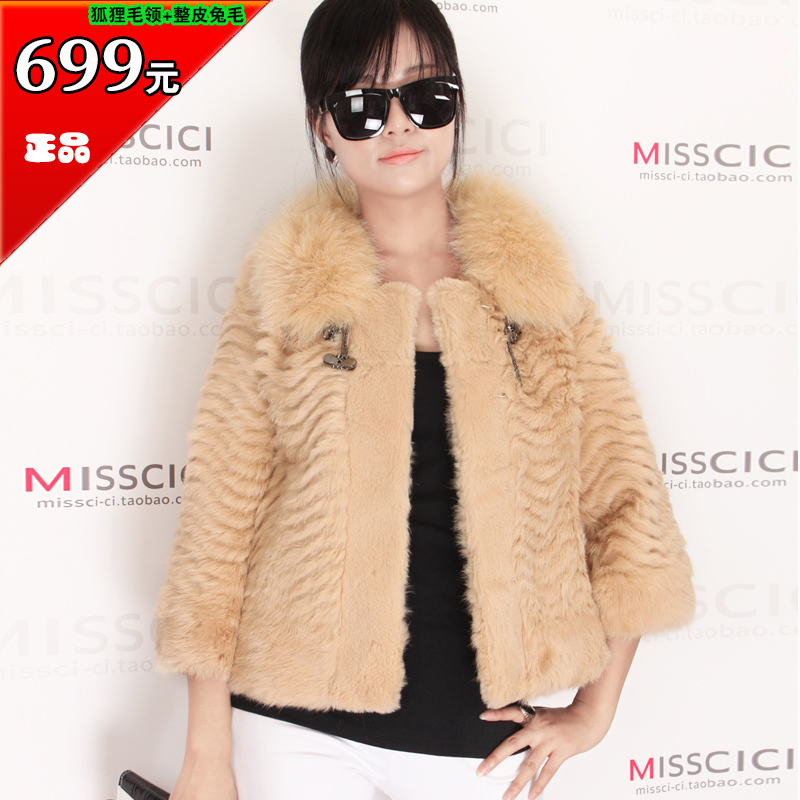 2012 three quarter sleeve fox fur full leather rabbit fur short coat female fur design