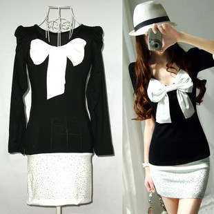 2012 tight sexy women's spring and summer bow long-sleeve slim hip slimming one-piece dress