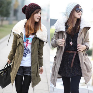 2012 tooling berber fleece thickening large lapel medium-long wadded jacket overcoat outerwear w185