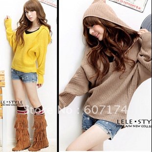 2012 Top sell ladies fashion Batwing Sleeve with Hooded sweater,casual pullovers&cardigan,4 colors,#1037,Free shiping