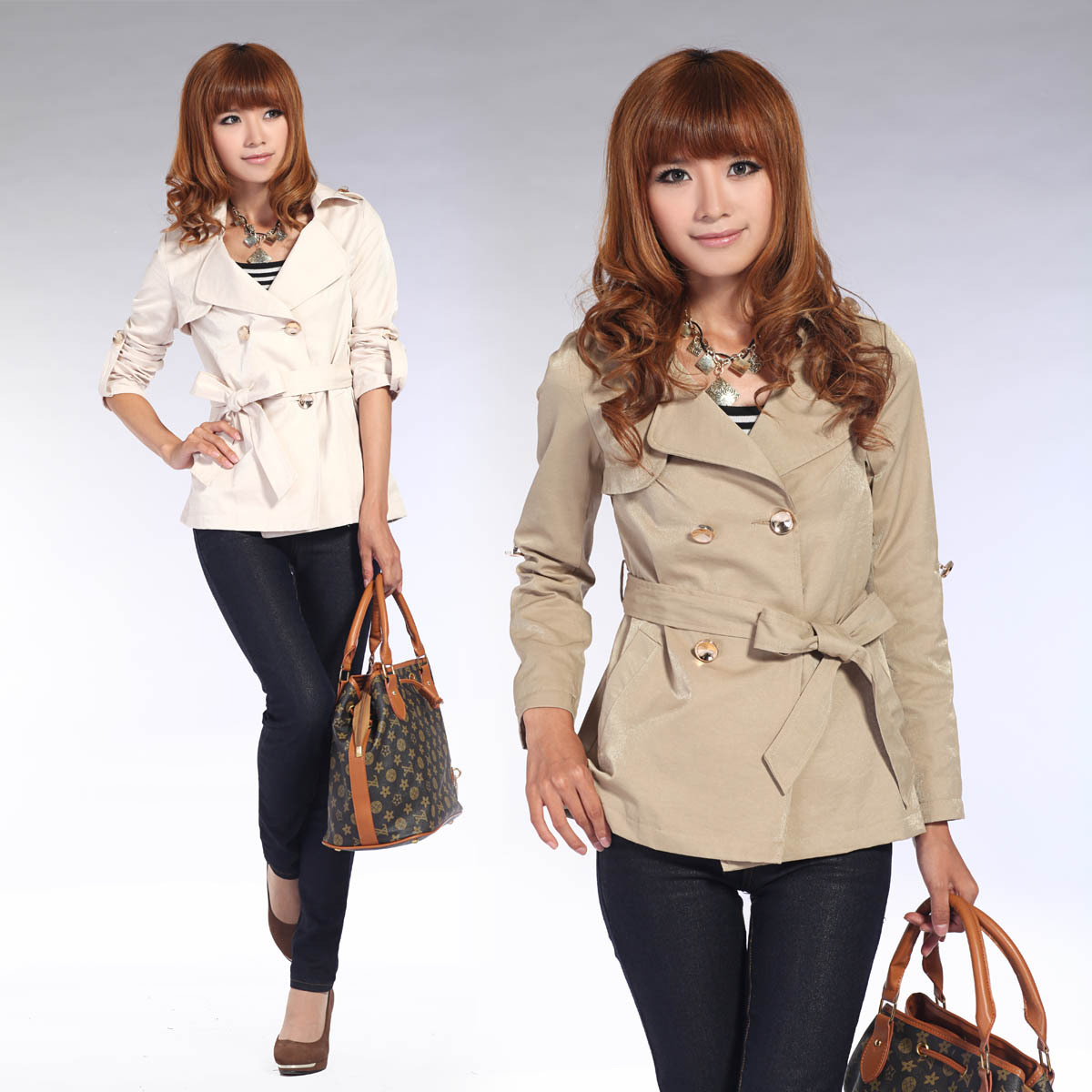 2012 trench 100% cotton Women autumn outerwear women's overcoat female outerwear spring and autumn short design slim trench