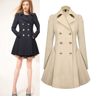 2012 trench female outerwear puff sleeve slim long design plus size trench autumn and winter