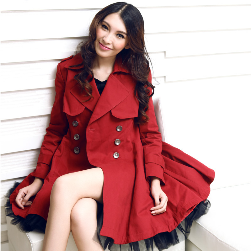 2012 trench female outerwear spring and autumn plus size slim medium-long trench m0519