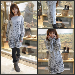 2012 trend dot hot-selling rabbit fur long-sleeve sweater long design knitted basic sweater