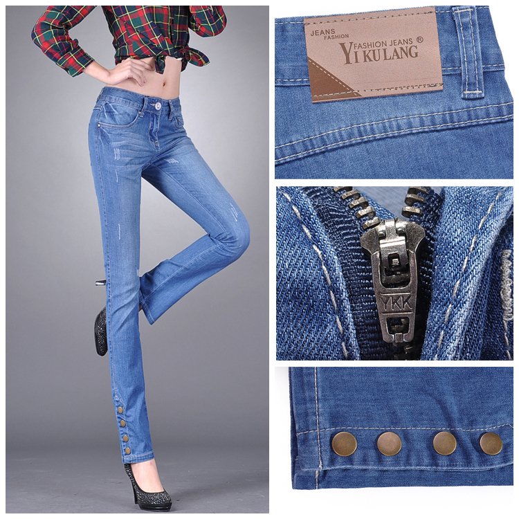 2012 trousers button slim small straight pants jeans spring pants trousers new arrival