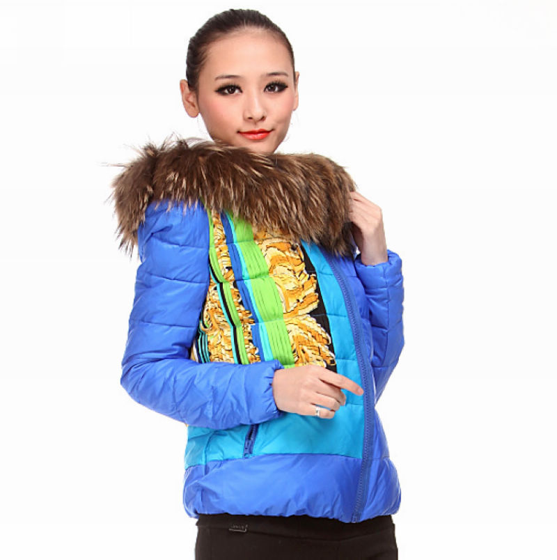 2012 Tulle & Tulip Personality Color Block Decoration Jigsaw Wool with a Hood Short Design Down Coat Free Shipping!