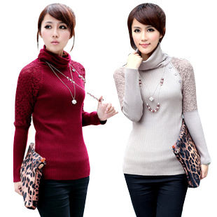 2012 turtleneck basic shirt female thickening sweater women's slim lace ladies' sweaters