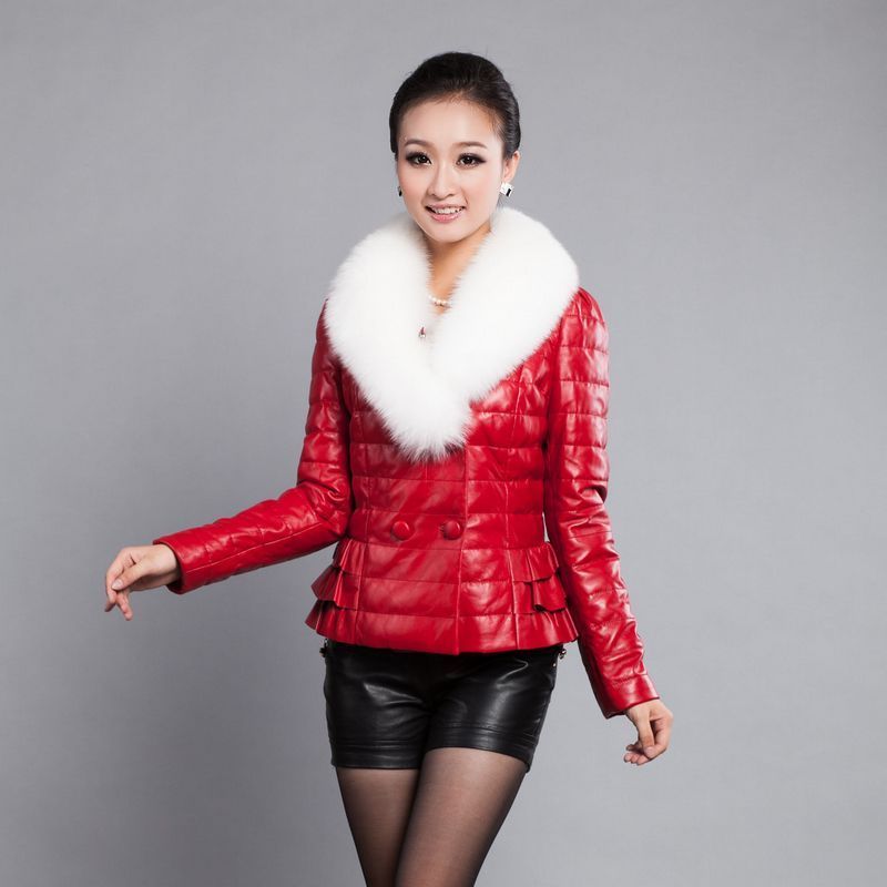 2012 ultralarge fox fur genuine leather women's down leather clothing outerwear sheepskin genuine leather down coat