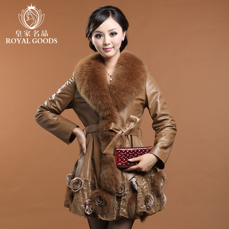 2012 ultralarge fox fur sheepskin genuine leather clothing women's medium-long