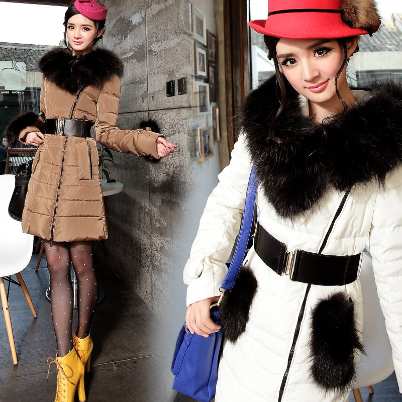 2012 ultralarge luxurious fur collar medium-long down coat slim gentlewomen