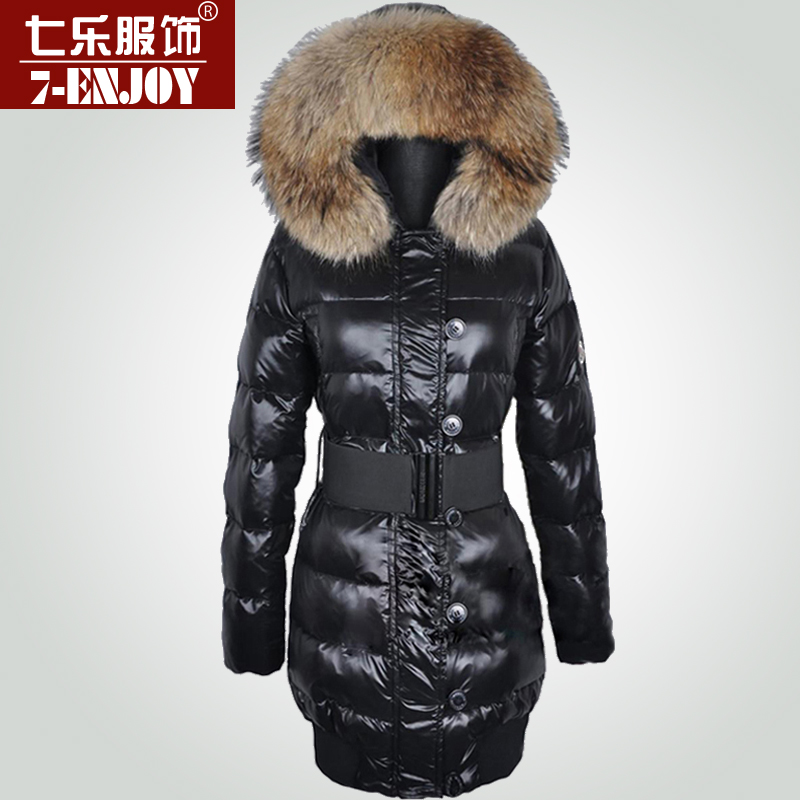 2012 ultralarge raccoon fur slim medium-long down coat female