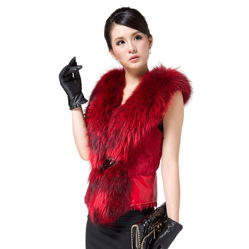 2012 ultralarge raccoon fur wool fur coat female short design fur vest