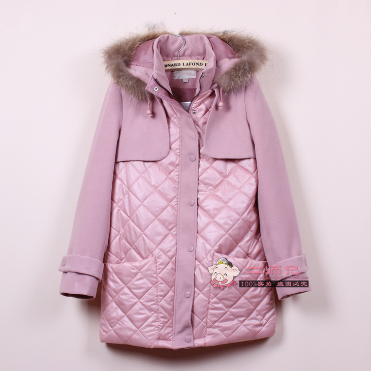 2012 v winter women's detachable fur collar woolen patchwork wadded jacket outerwear female