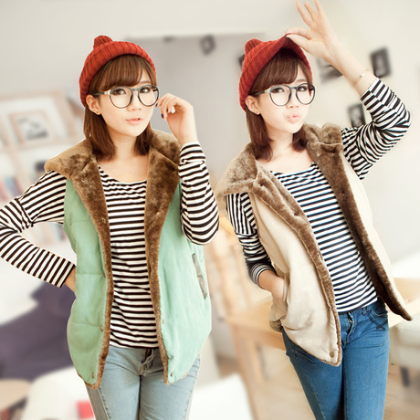 2012 vest coral fleece thickening with a hood vest cotton vest female autumn and winter