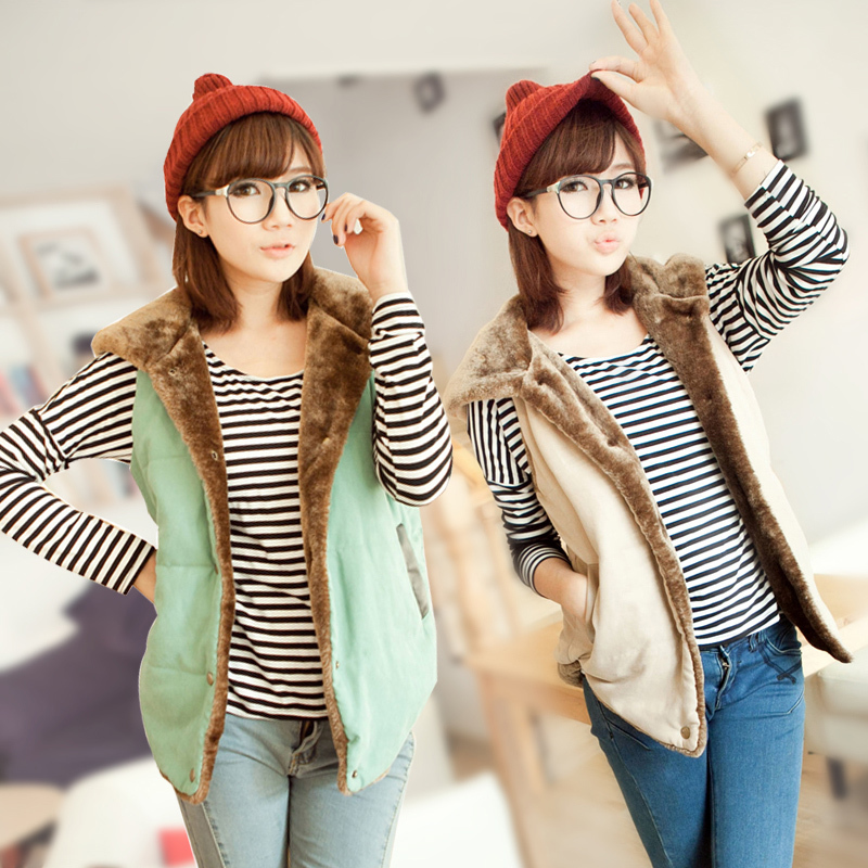 2012 vest coral fleece thickening with a hood vest cotton vest female autumn and winter outerwear female