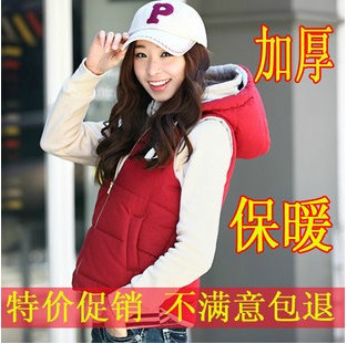 2012 vest outerwear casual hooded thickening cotton vest outerwear female women's clothing free shipping