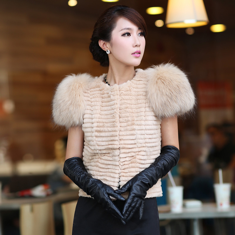 2012 vest rabbit fur short-sleeve vest raccoon fur vest female fur coat 3212