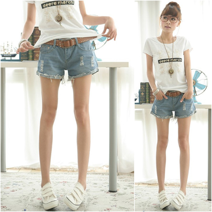 2012 vintage plus size denim shorts Women hole roll-up hem shorts loose denim shorts