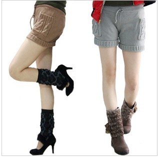 2012 vivi yarn knitted pocket yarn shorts boot cut jeans solid color thermal shorts