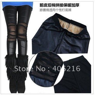 2012 warm spell of imitation leather cotton gauze fold knees before joining together of backing pants